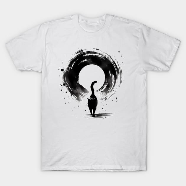 Sumie Enso Circle Japanese Brushstroke Black Cat T-Shirt by TomFrontierArt